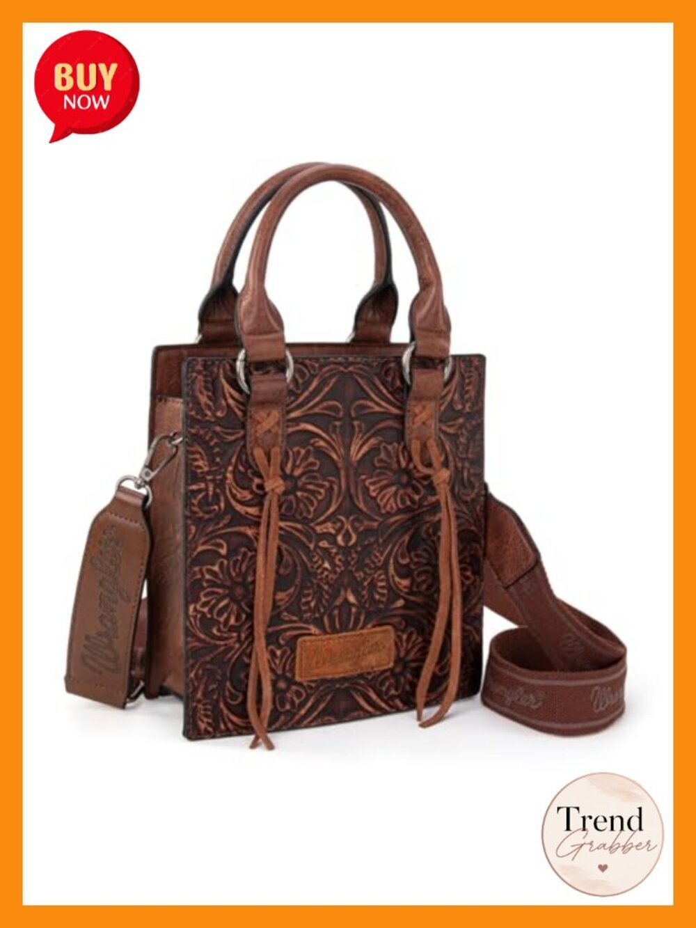 Embossed Faux Leather Crossbody Purse with Fringe and Top Handle